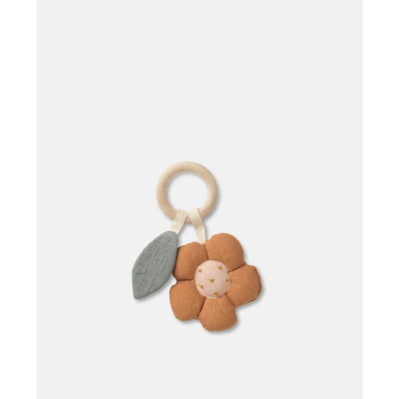 Flower teething and sensory rattle natural organic linen - DEAR APRIL