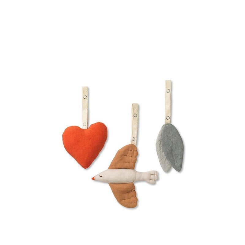 Lot de 3 jouets d'eveil en lin eco - Oiseaux coeur DEAR APRIL