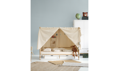 Wood canopy bed, white/oak - Oliver Furniture