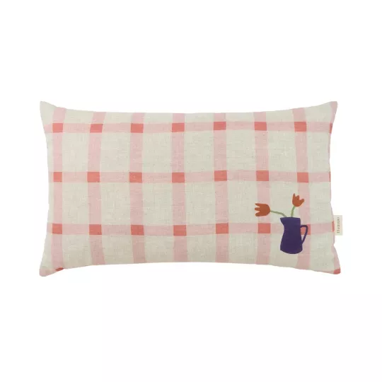 Lino Embroids rectangular cushion - Pink Tulips NOBODINOZ