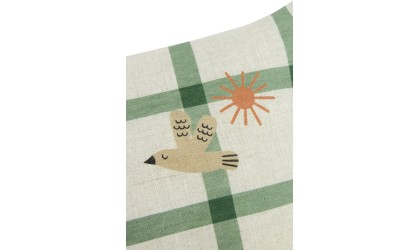 Lino Embroids rectangular cushion - Green windowpane bird  NOBODINOZ