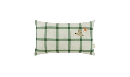 Lino Embroids rectangular cushion - Green windowpane bird  NOBODINOZ