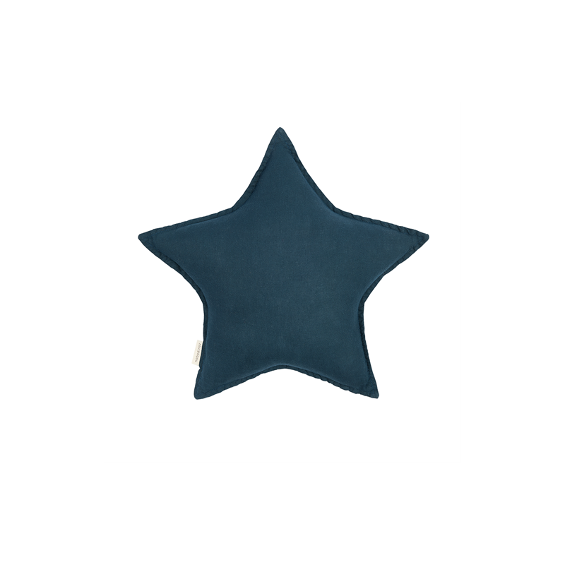 French linen star cushion Deep blue - Nobodinoz French linen star cushion Deep blue - Nobodinoz