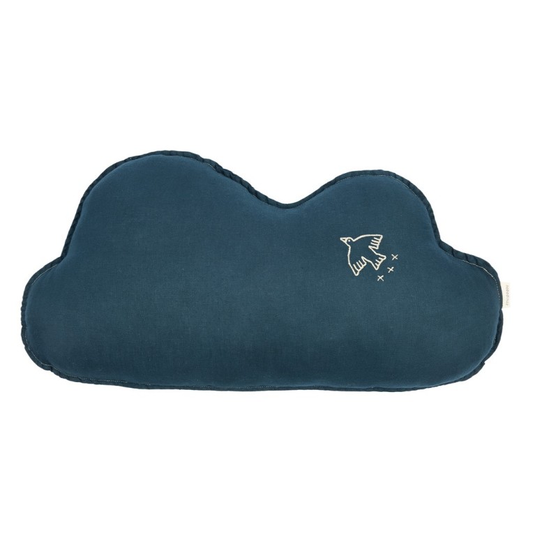 French linen Nuage cushion BLUE - Nobodinoz French linen Nuage cushion BLUE - Nobodinoz