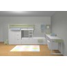Children's train bed with storage, wardrobe, drawers, or extra bed.