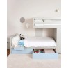 Children's train bed with storage, wardrobe, drawers, or extra bed.
