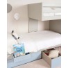 Children's train bed with storage, wardrobe, drawers, or extra bed.