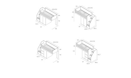 Children's train bed with storage, wardrobe, drawers, or extra bed.