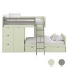 Children's train bed with storage, wardrobe, drawers, or extra bed.