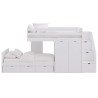 Children's train bed with storage, wardrobe, drawers, or extra bed.