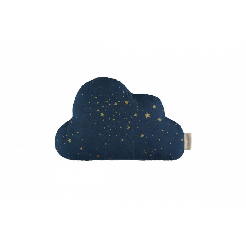Coussin nuage – étoiles dorées – bleu nuit