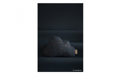 Coussin nuage – étoiles dorées – bleu nuit