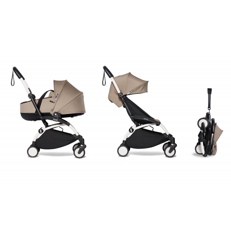 Babyzen YOYO2 stroller complete with Bassinet - taupe and white frame - Petit-Toi