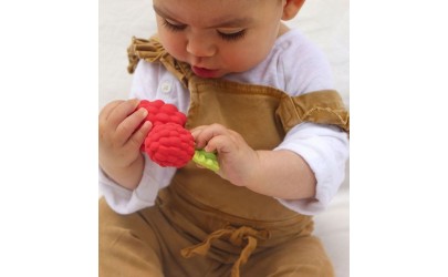 Natural rubber teething baby toy Raspberry | Petit Toi - Lausanne