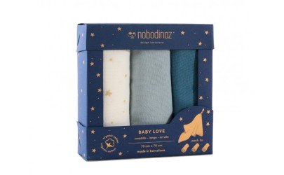 Box 3 Baby Love Swaddles Pack - Blue - Petit Toi Lausanne