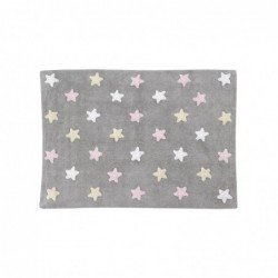 Tapis Gris – Étoiles tricolores – Blanche/Beige/Rose